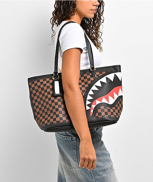 🔥🔥 Sprayground Checker Fade Tote Bag New Limited Edition Brown Large