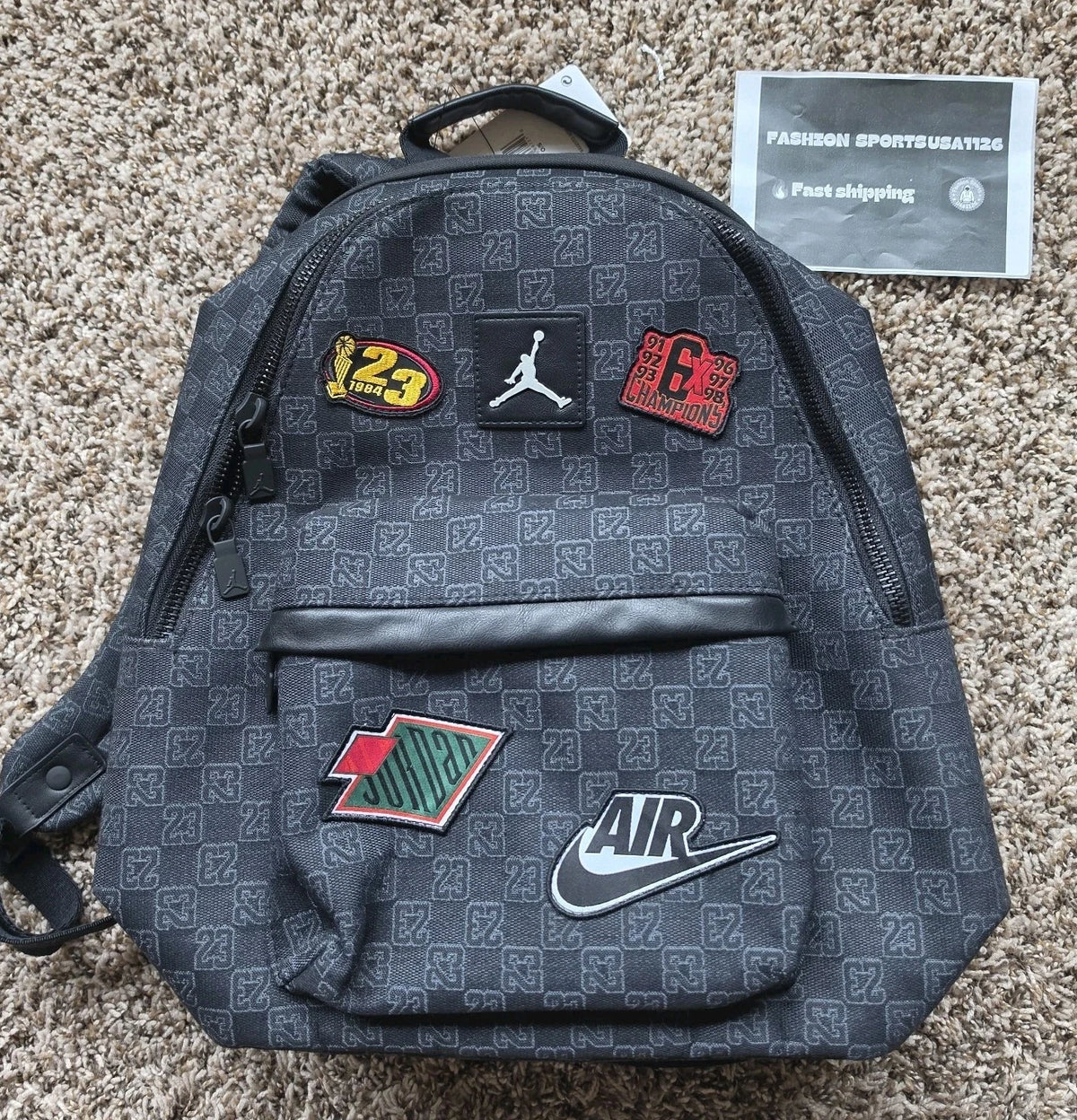 🔥🔥 Jordan Air Monogram Backpack 20L New Black Bookbag School Bag MA9155-023