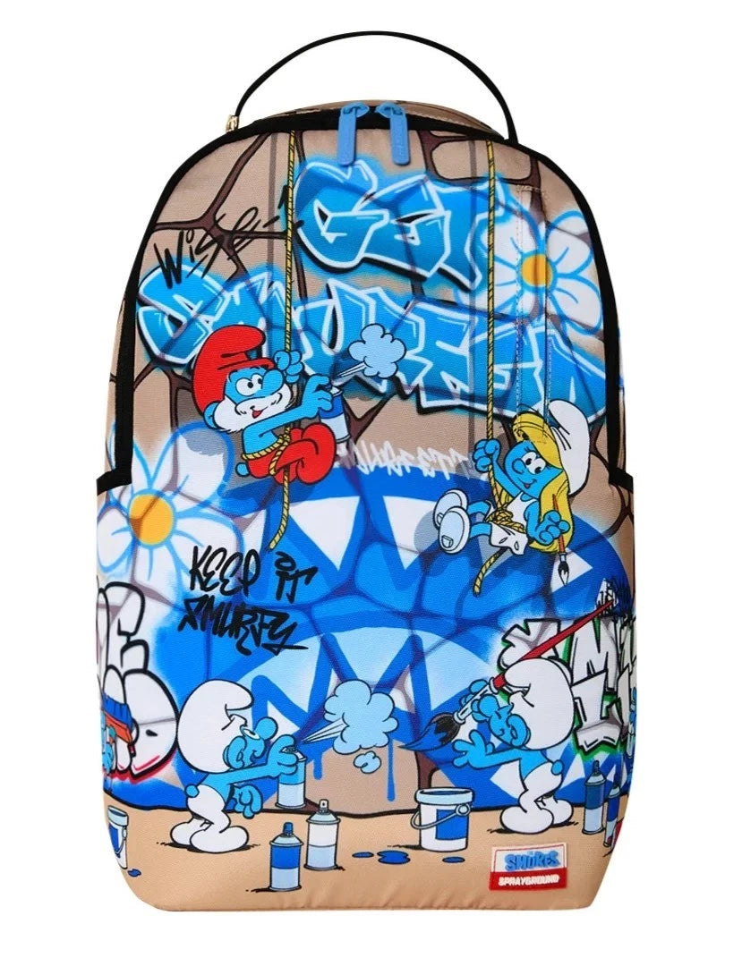 🔥🔥 Sprayground Smurfs Big Mural Backpack New Pitufos Bookbag Large School Bag