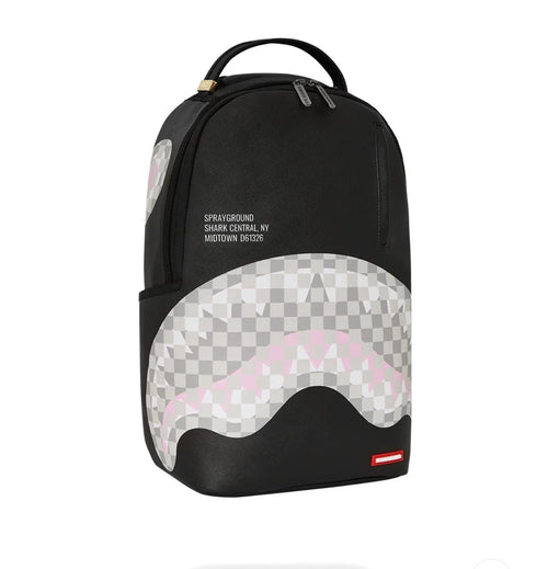 SHARK CENTRAL CREAM BLACK CHECK BACKPACK New Black Large Bookbag School Bag