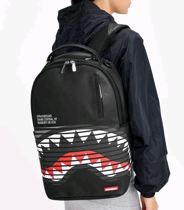 🔥🔥 Sprayground Central Wave Backpack New Black Bookbag Large School Bag
