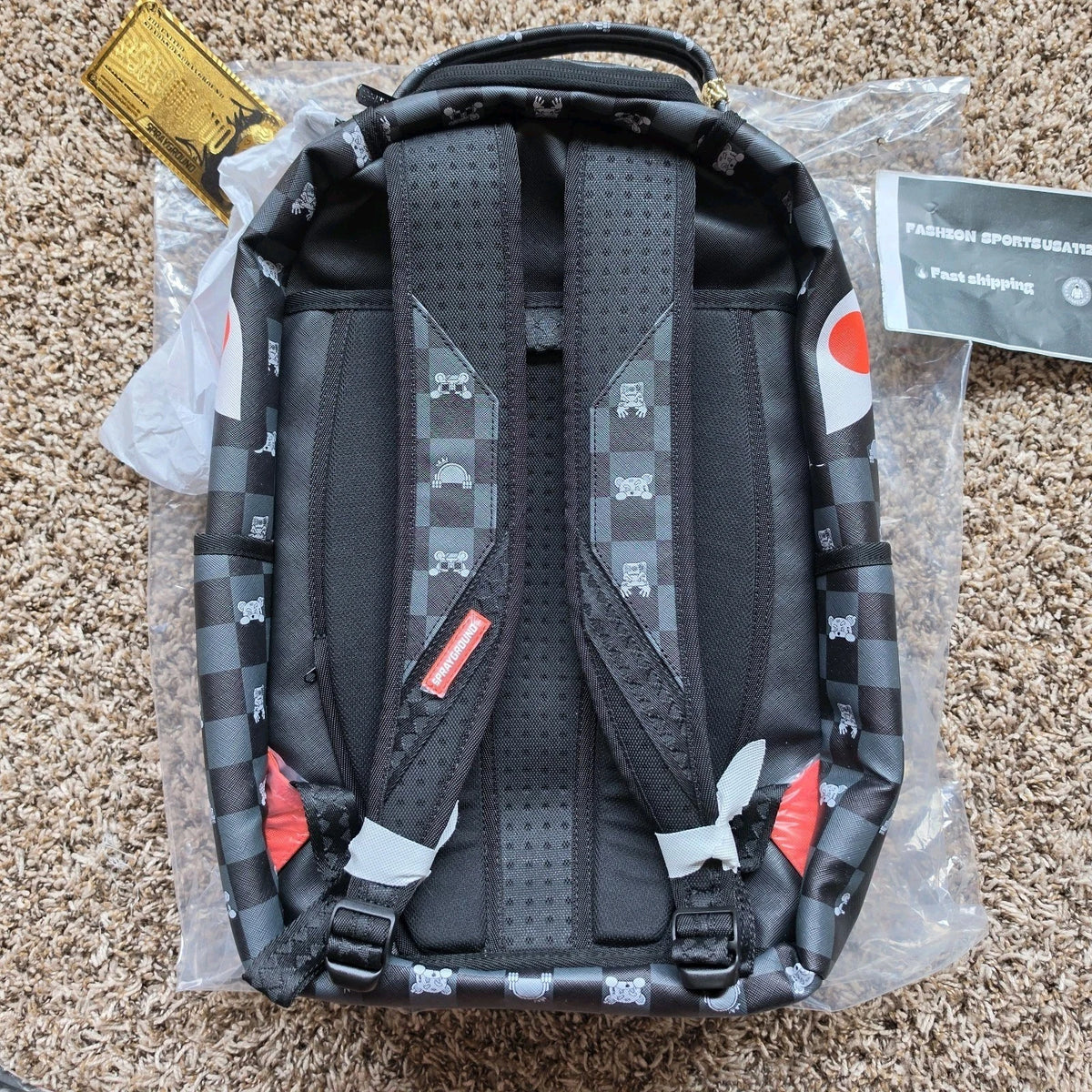 🔥 Sprayground Peeking Characters Backpack New Black Check Bookbag School Bag