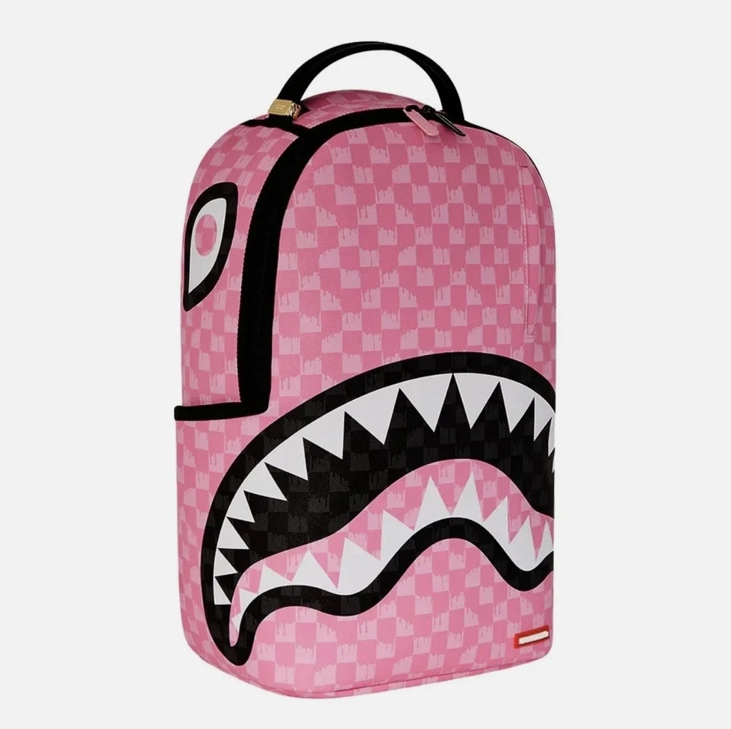 Sprayground Pink And Black Drip Check DLXSV Backpack