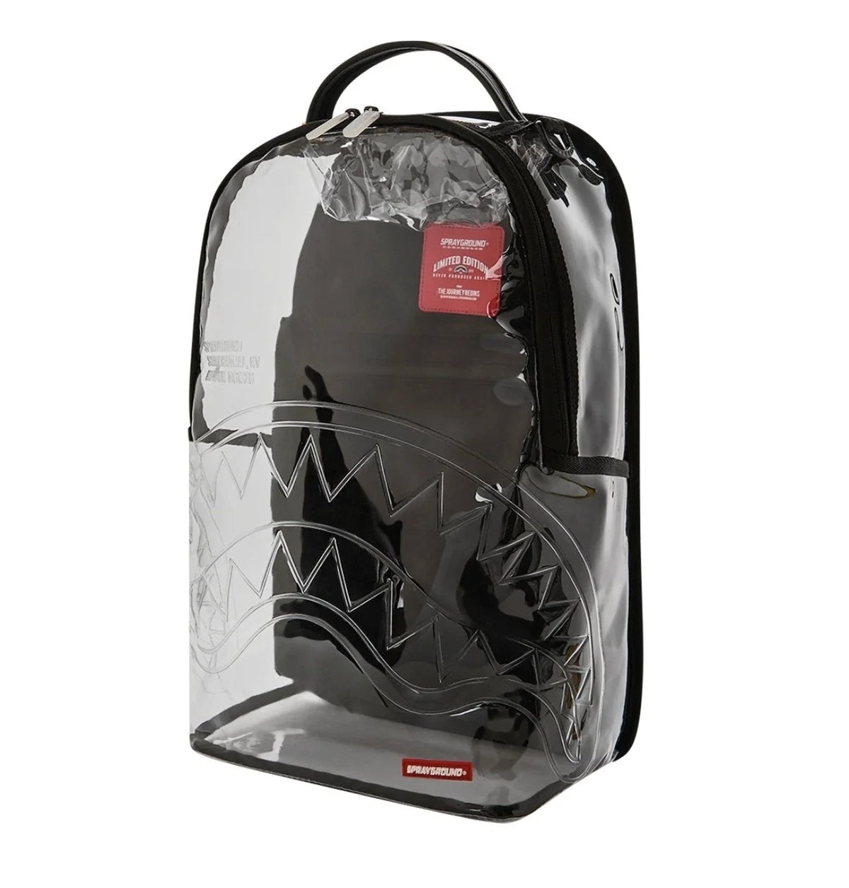 🔥🔥 Sprayground SHARK CENTRAL - CLEAR BACKPACK New Black Bookbag LargeSchool