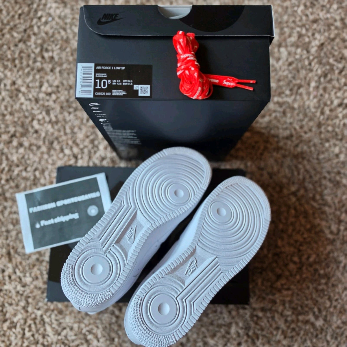 Nike Air Force 1 Low Supreme White Men's CU9225-100 New
