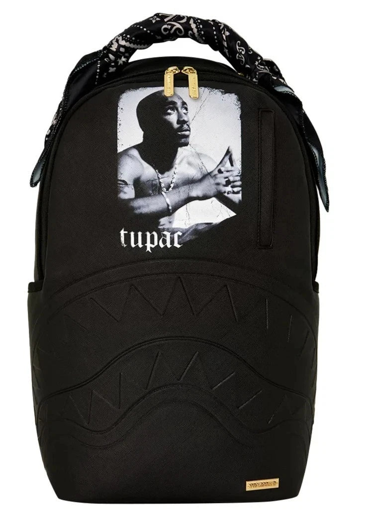 🔥🔥 Sprayground TUPAC Bandana Handle Backpack New Black Bookbag School Kids Bag