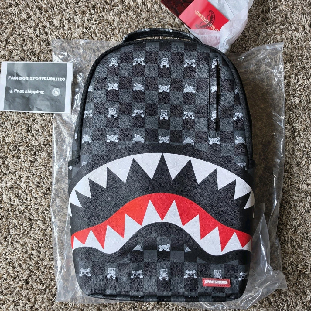 🔥 Sprayground Peeking Characters Backpack New Black Check Bookbag School Bag