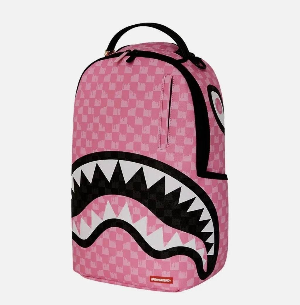 Sprayground Pink And Black Drip Check DLXSV Backpack