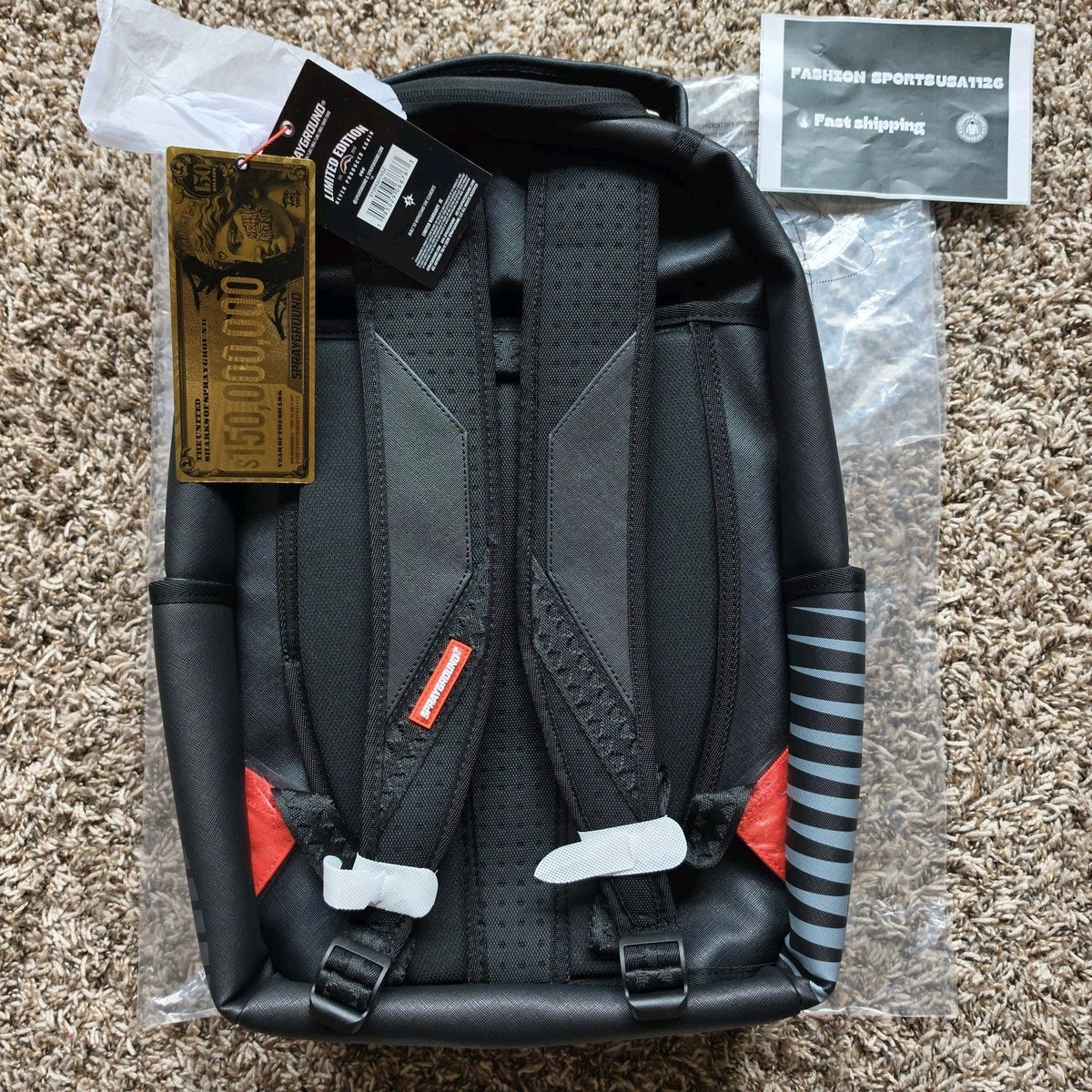 🔥🔥 Sprayground Central Wave Backpack New Black Bookbag Large School Bag