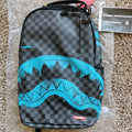 Authenti Sprayground Gamma Teal Check Backpack New Black Bookbag Large SchoolBag