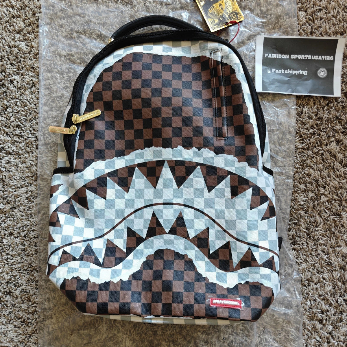 🔥🔥Sprayground Tear Away Checker DLXSV Backpack Black Bookbag Large School Bag