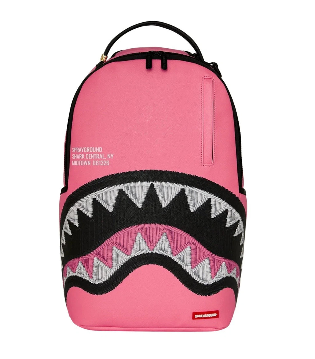 🔥🔥Sprayground pink backpack SHARK CENTRAL EMBROIDERED EFFECT BACKPACK
