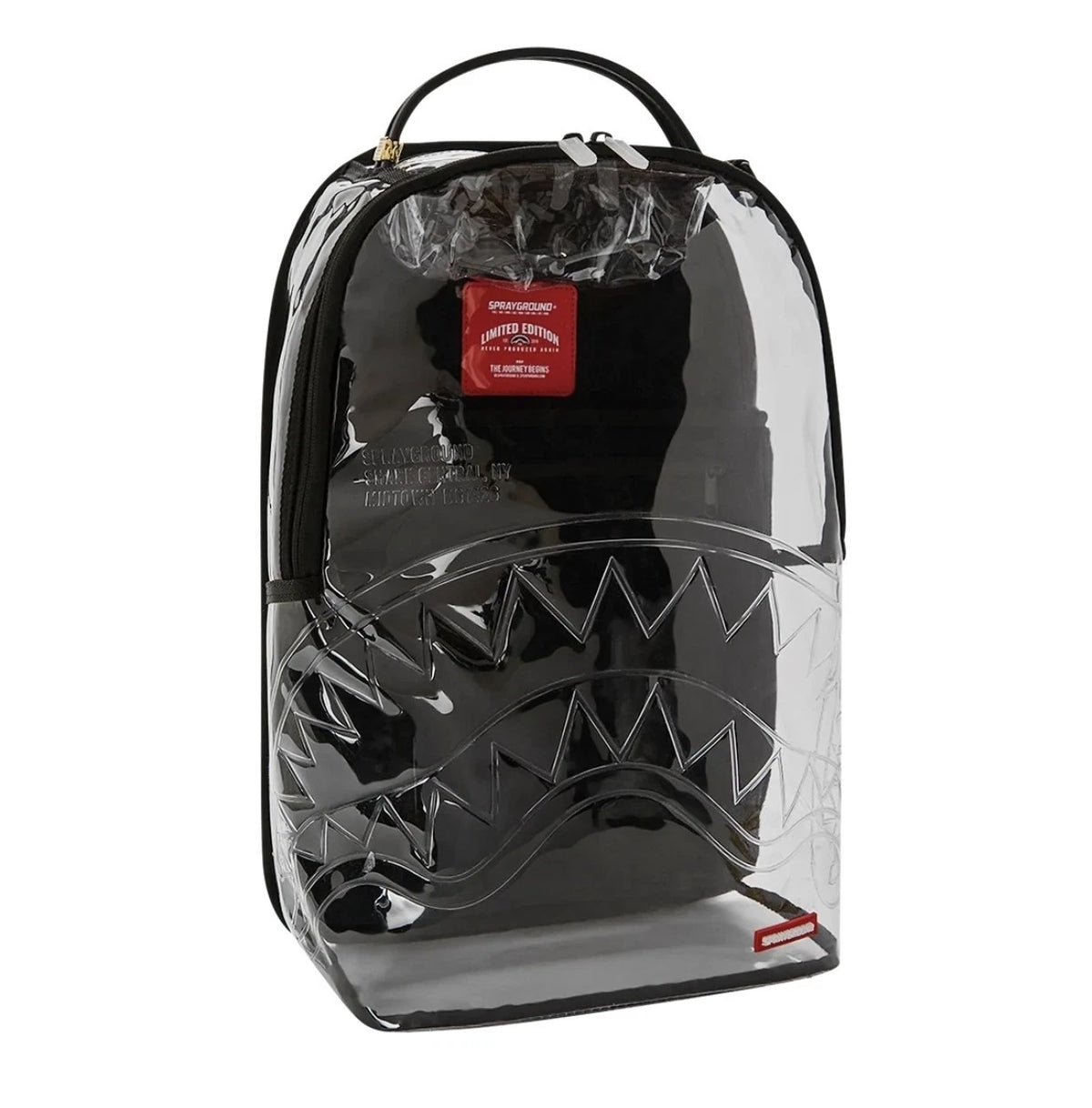 🔥🔥 Sprayground SHARK CENTRAL - CLEAR BACKPACK New Black Bookbag LargeSchool