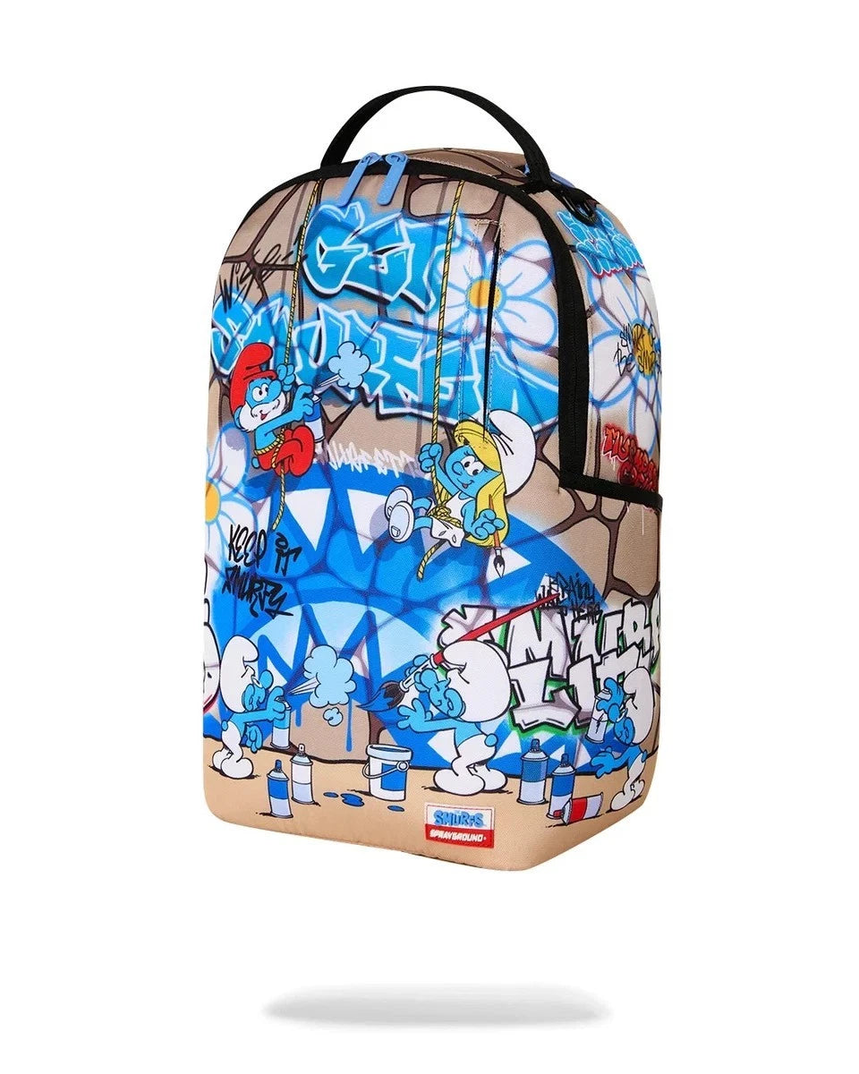 🔥🔥 Sprayground Smurfs Big Mural Backpack New Pitufos Bookbag Large School Bag