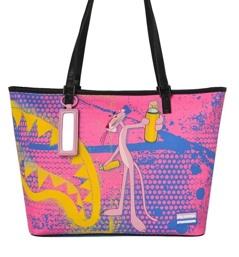 🔥🔥 Sprayground Pink Panther ART HEIST ToteNew Black Travel Large Shoulder Bag
