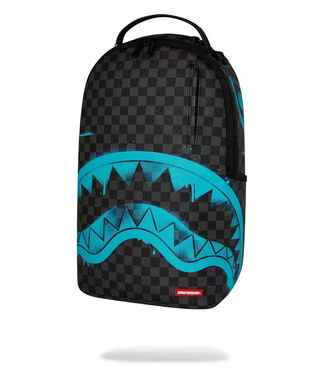 Authenti Sprayground Gamma Teal Check Backpack New Black Bookbag Large SchoolBag