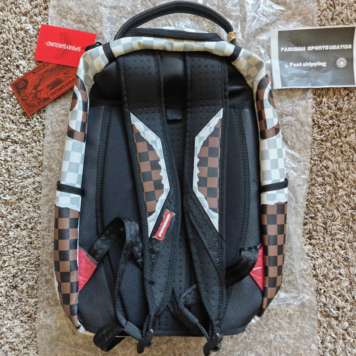 🔥🔥Sprayground Tear Away Checker DLXSV Backpack Black Bookbag Large School Bag