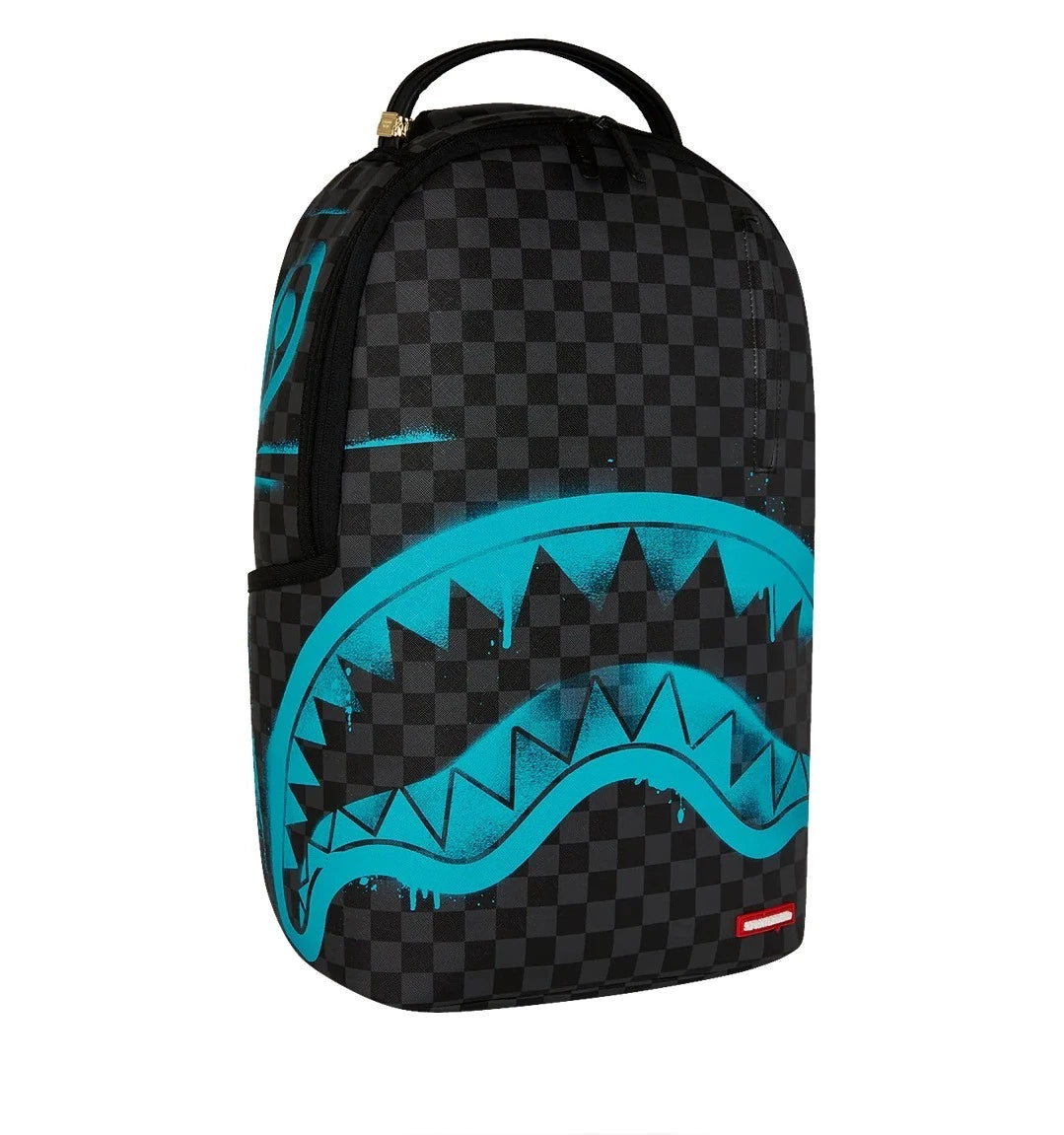 Authenti Sprayground Gamma Teal Check Backpack New Black Bookbag Large SchoolBag
