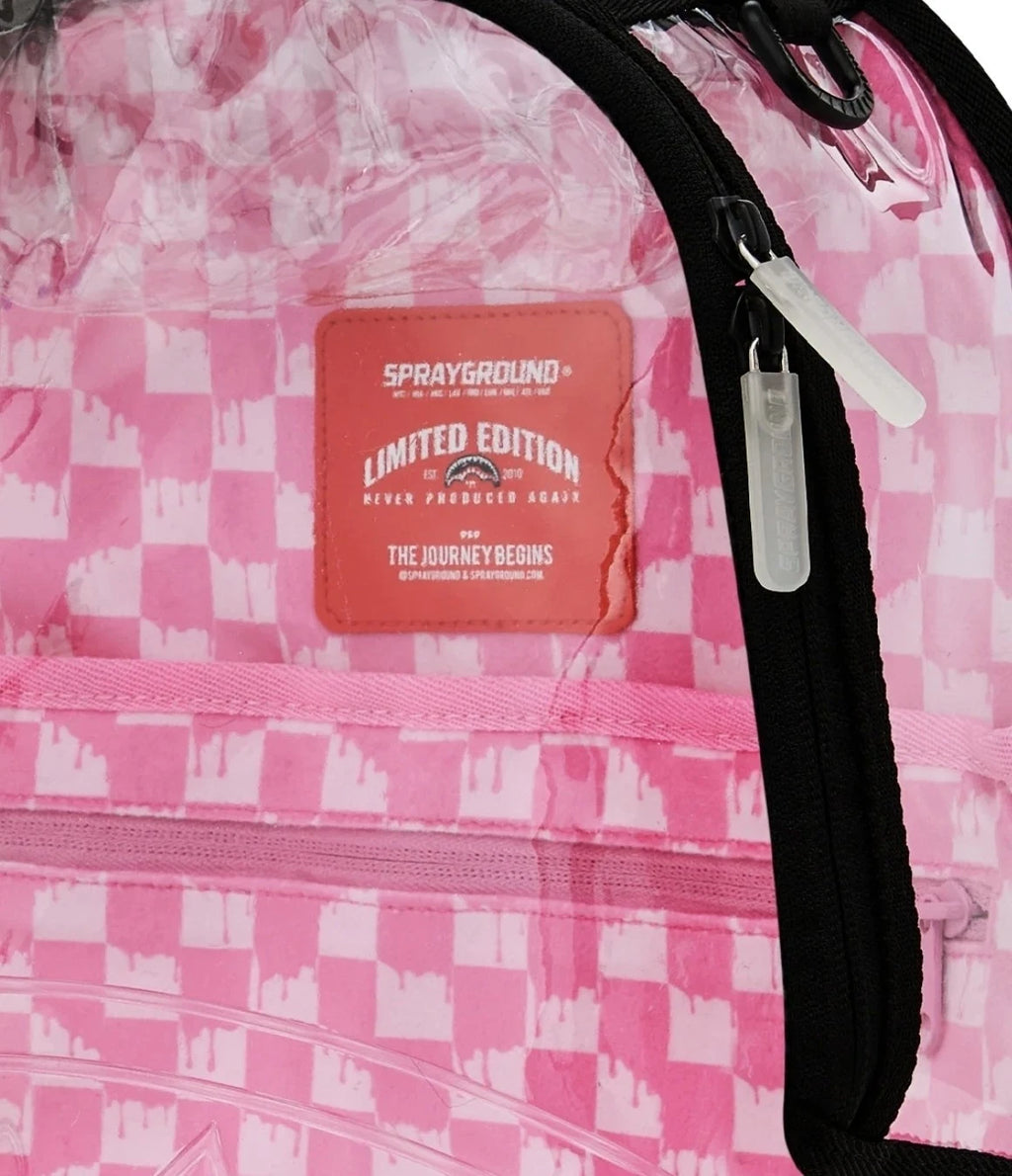 🔥🔥 Sprayground Clear Dlx Backpack - Checked Out (Pink Drip) Bag💥💥💥