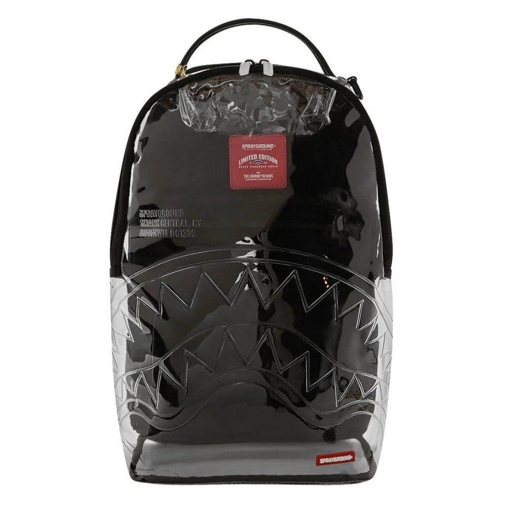 🔥🔥 Sprayground SHARK CENTRAL - CLEAR BACKPACK New Black Bookbag LargeSchool